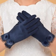 Handsker; Catherine - navyblå handsker med blonde